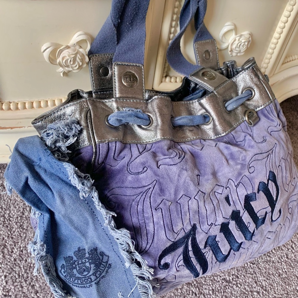 Y2K Juicy Couture Blue Velour Daydreamer Bag - Picture 3 of 7